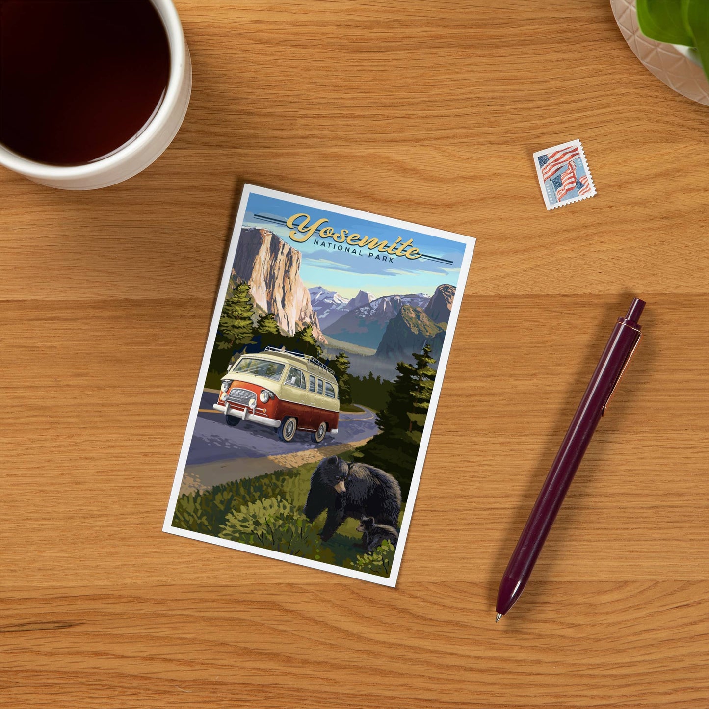 PREMIUM POSTCARDS Yosemite National Park, CA, Camper Van