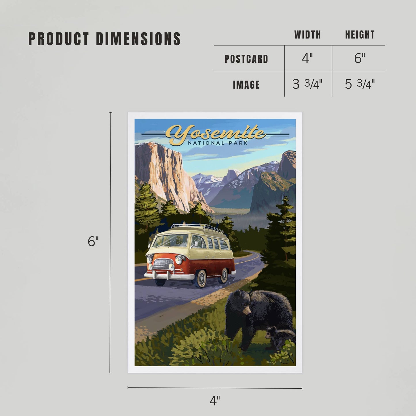 PREMIUM POSTCARDS Yosemite National Park, CA, Camper Van
