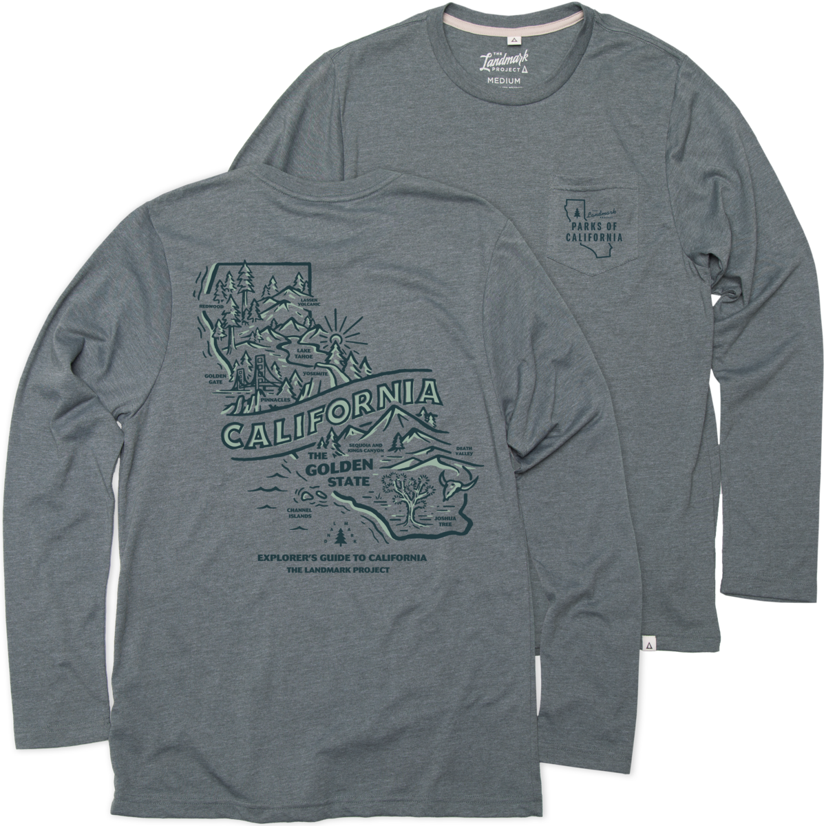 Explore California Long Sleeve Pocket T-shirt: L, Manatee