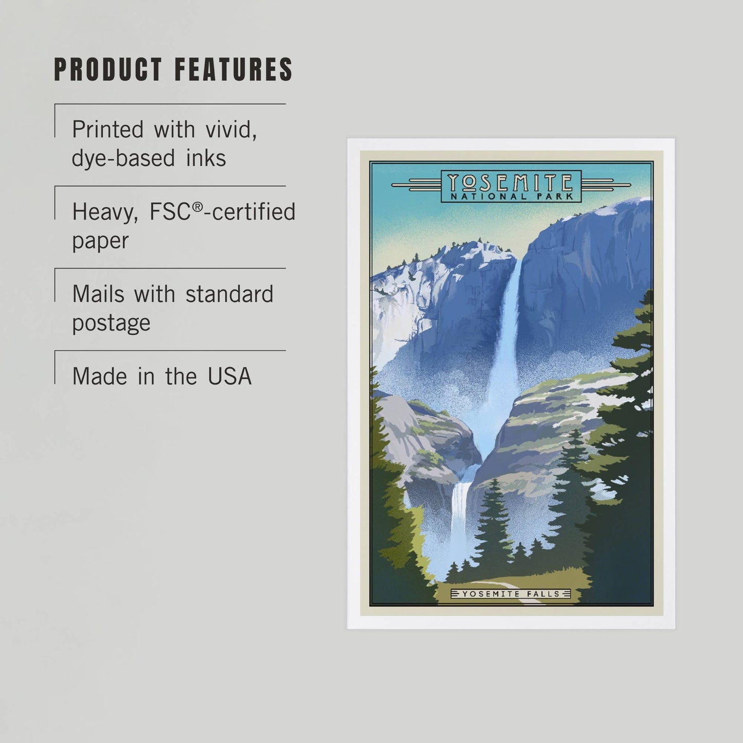 PREMIUM POSTCARDS Yosemite National Park Falls Litho