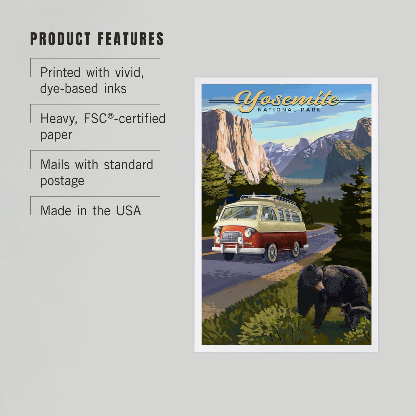 PREMIUM POSTCARDS Yosemite National Park, CA, Camper Van